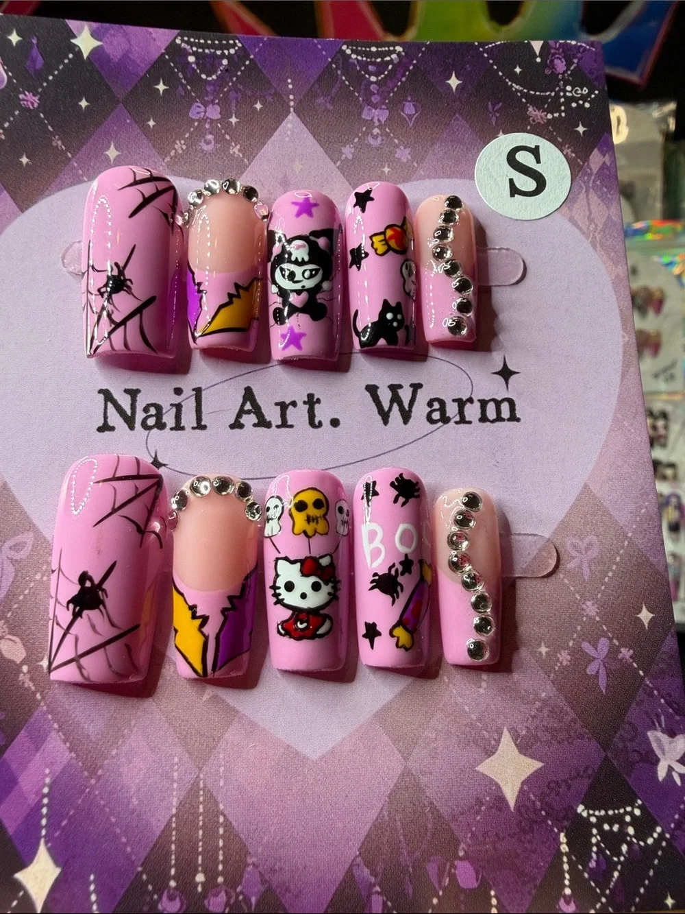 Sanrio Pink Halloween Press-On Nails with Gems